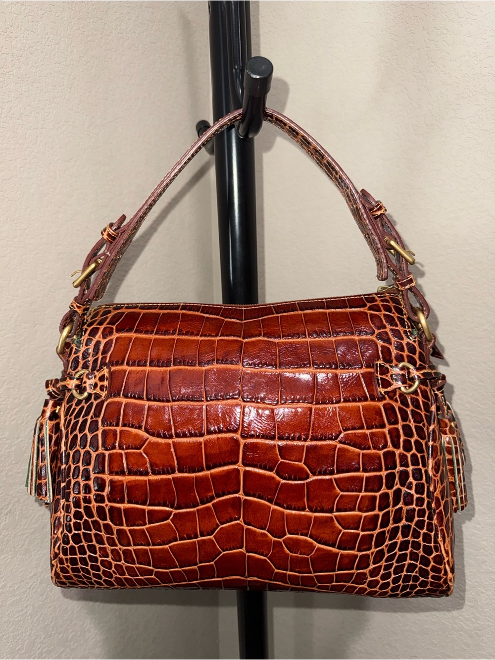 Dooney & Bourke Chestnut Croc-Embossed Leather Shoulder Bag - Picture 3 of 15